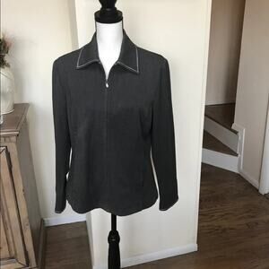 St. John Sport by Marie Gray Jacket Gray with Silver Studs Zip Up Size Medium